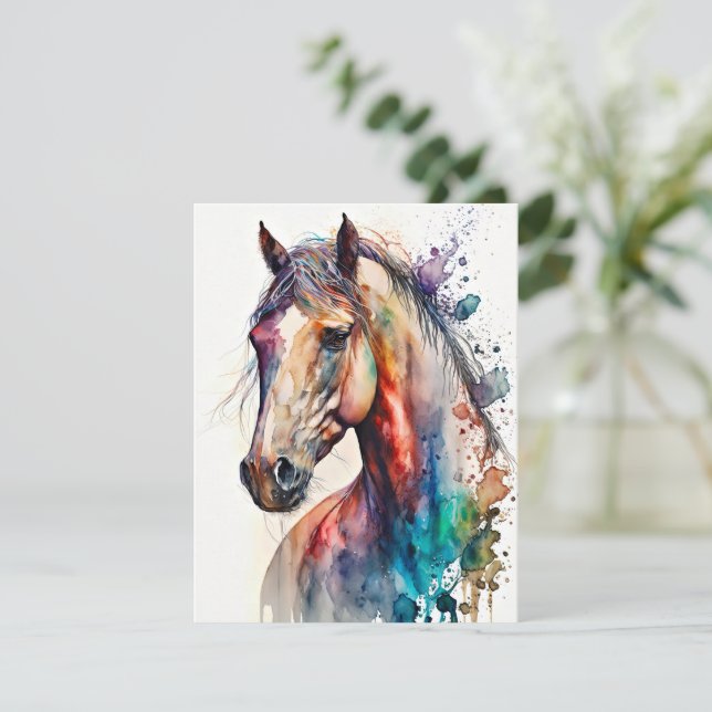 Beautiful Watercolor Horse Greeting Card (Standing Front)