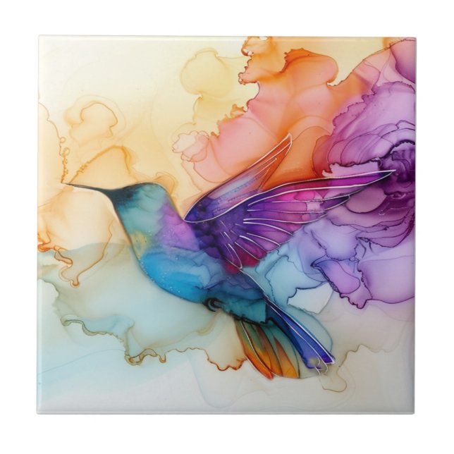 Beautiful Watercolor Hummingbird Tile (Front)