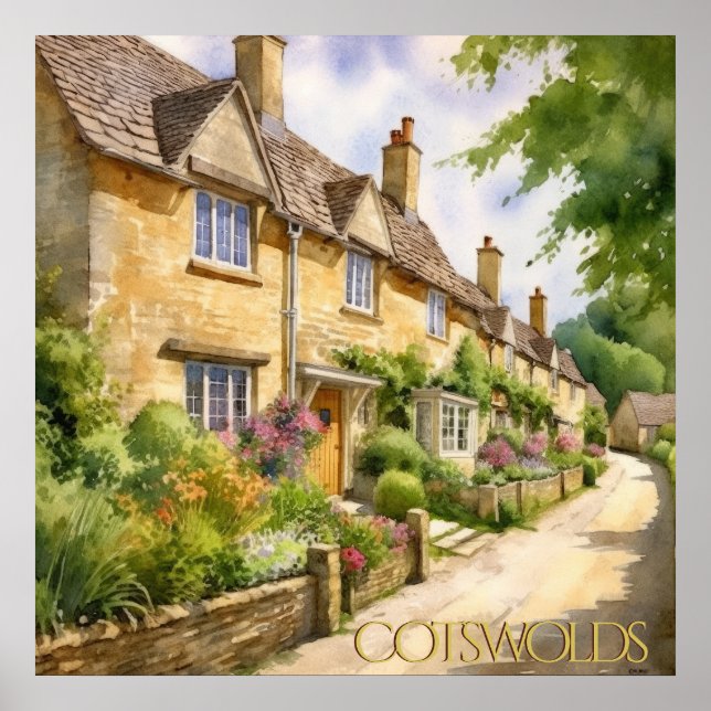 Beautiful Watercolor in the Cotswolds Travel Poster (Front)