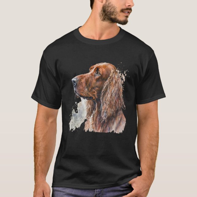 Beautiful Watercolor Irish Setter Portrait T-Shirt (Front)