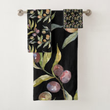 Beautiful Watercolor Italian Olives Pattern Black