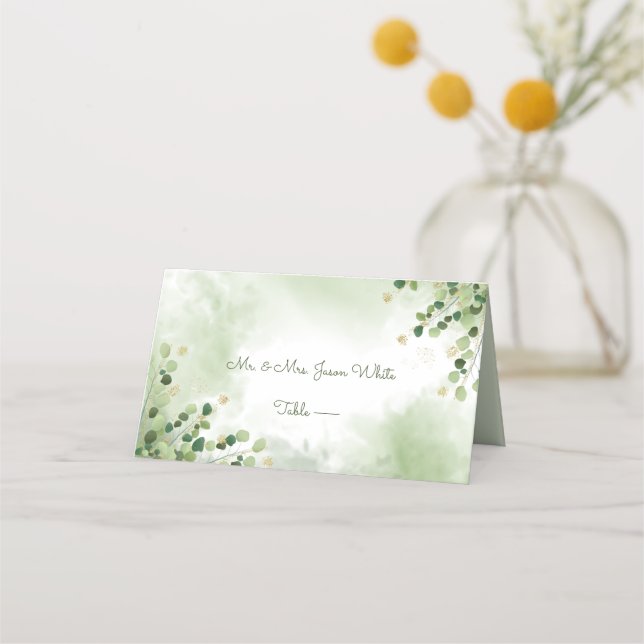 Beautiful Watercolor Leaves Gold Accents  Place Card (Front)