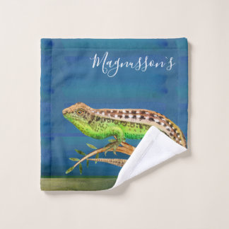 Beautiful watercolor lizard blue green custom wash cloth