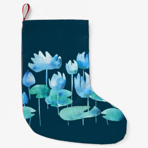 Beautiful watercolor lotus blooming flowers small christmas stocking