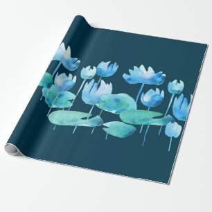 Beautiful watercolor lotus blooming flowers wrapping paper