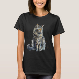 Beautiful Watercolor Maine Coon cat Portrait T-Shirt