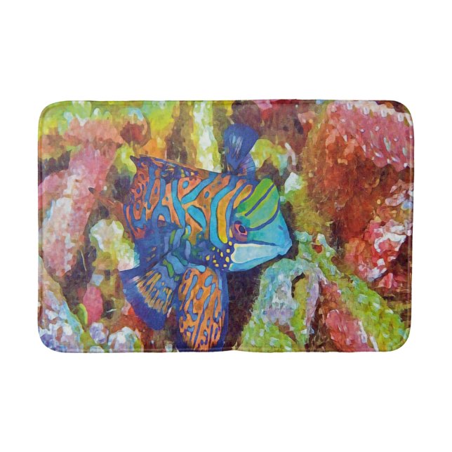 Beautiful Watercolor Mandarinfish Design  Bath Mat (Front)