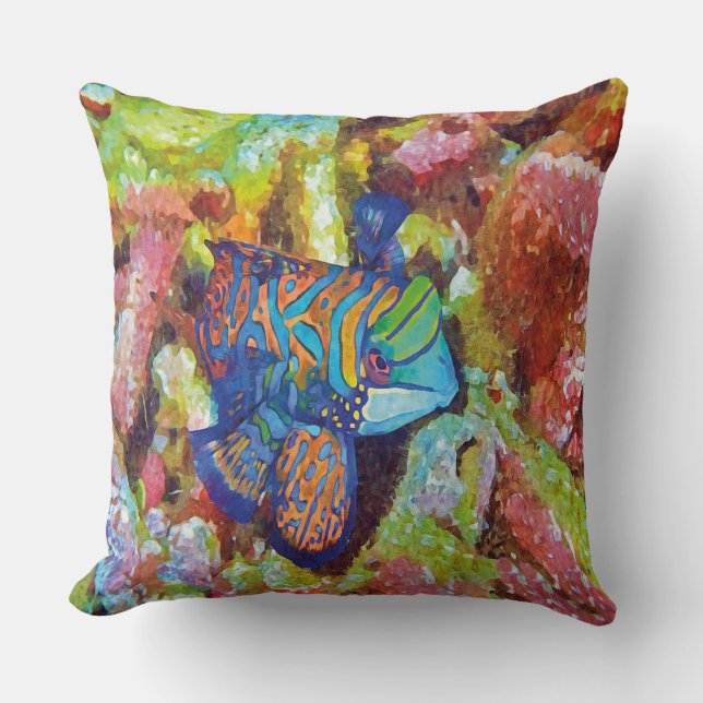 Beautiful Watercolor Mandarinfish Design  Cushion (Front)