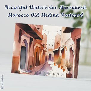 Beautiful Watercolor Marrakesh Morocco Old Medina  Postcard