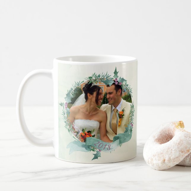 Beautiful Watercolor Married and Merry Christmas Coffee Mug (With Donut)