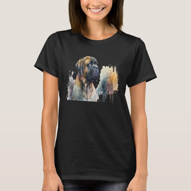 Beautiful Watercolor Mastiff Portrait T-Shirt (Front)