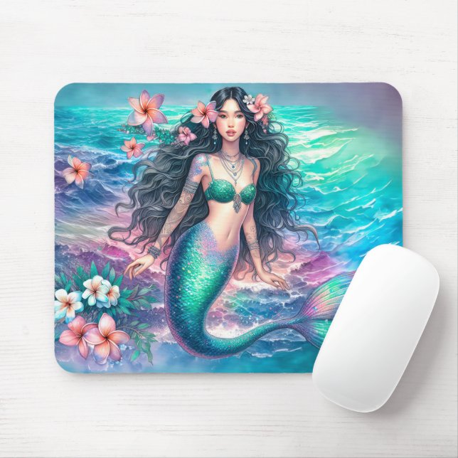 Beautiful Watercolor Mermaid Mouse Mat (With Mouse)