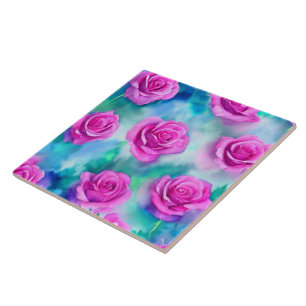 Beautiful Watercolor Modern Pink Roses Collection Tile