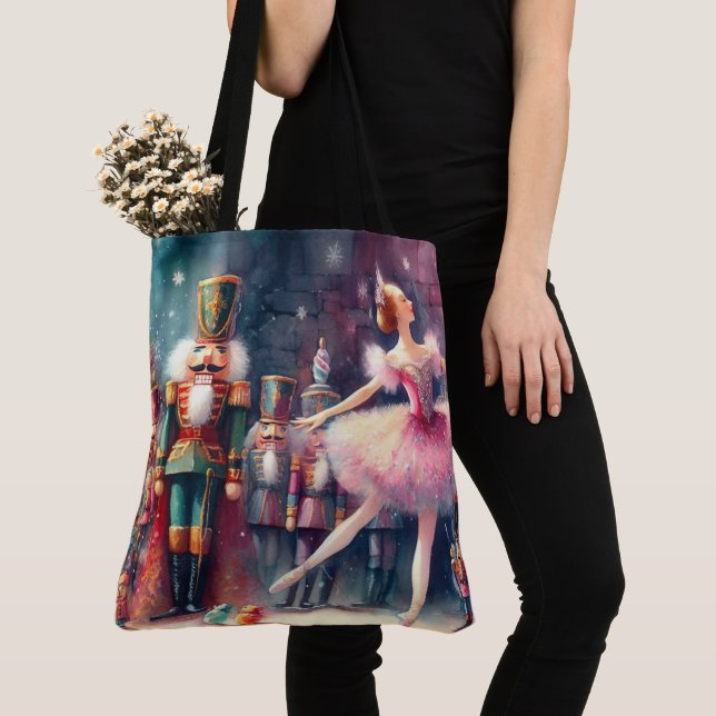 Beautiful Watercolor Nutcracker Tote Bag (Close Up)