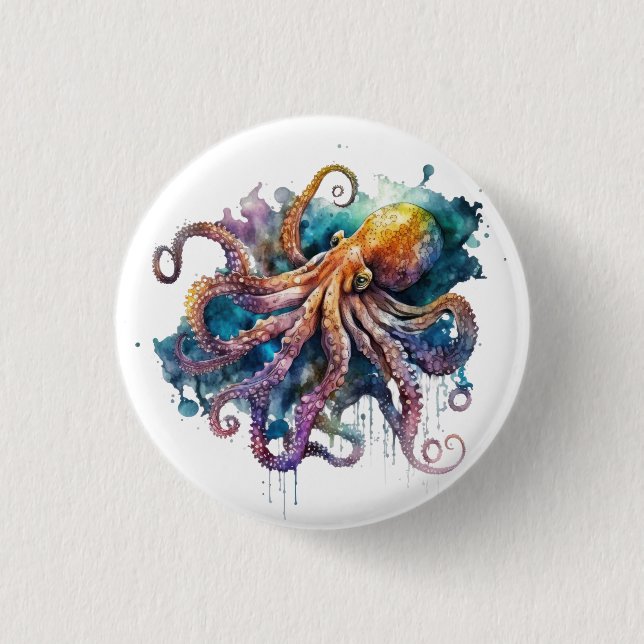 Beautiful Watercolor Octopus  3 Cm Round Badge (Front)