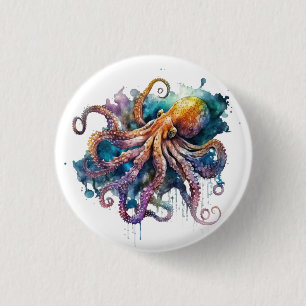 Beautiful Watercolor Octopus  3 Cm Round Badge