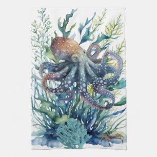 Beautiful Watercolor Octopus Kitchen Towel