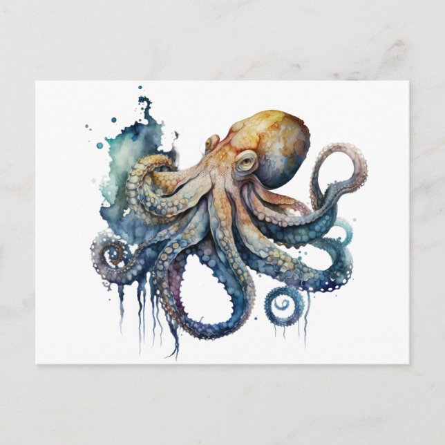 Beautiful watercolor Octopus Postcard (Front)