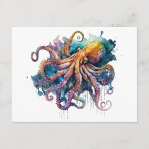 Beautiful watercolor Octopus Postcard