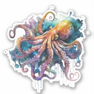 Beautiful Watercolor Octopus Vinyl Sticker