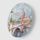 Beautiful Watercolor of Paris Large Clock (Angle)