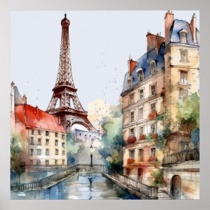 Beautiful Watercolor of Paris Travel Poster