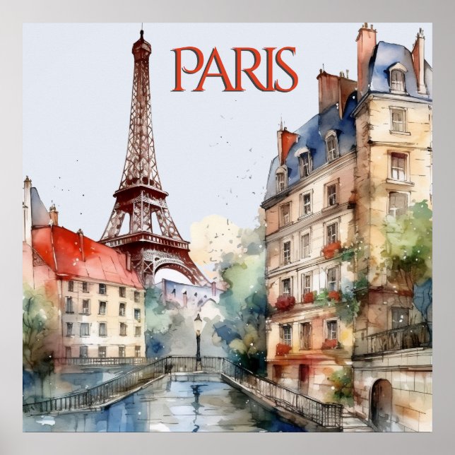 Beautiful Watercolor of Paris Travel Poster (Front)