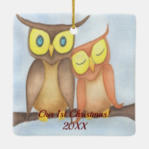 Beautiful Watercolor Owl Lovers Ceramic Ornament