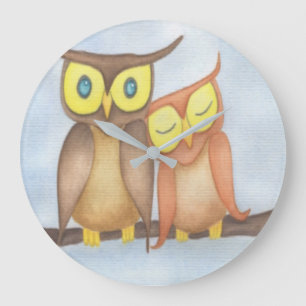 Beautiful Watercolor Owl Lovers Large Clock