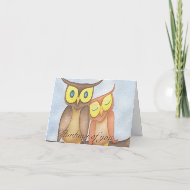 Beautiful Watercolor Owl Lovers Note Card (Front)
