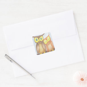 Beautiful Watercolor Owl Lovers Square Sticker