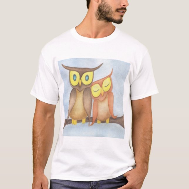 Beautiful Watercolor Owl Lovers T-Shirt (Front)