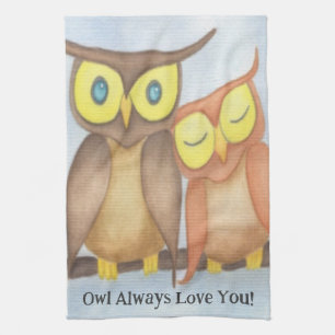 Beautiful Watercolor Owl Lovers Tea Towel