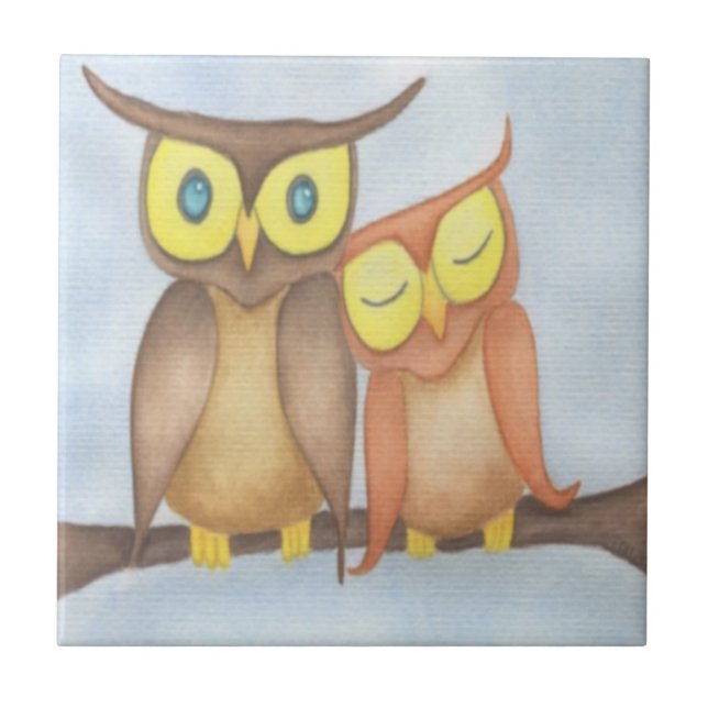 Beautiful Watercolor Owl Lovers Tile (Front)
