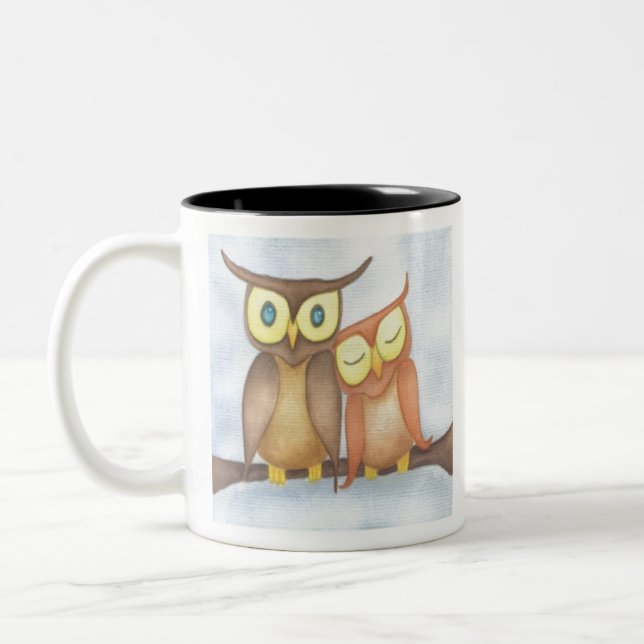 Beautiful Watercolor Owl Lovers Two-Tone Coffee Mug (Left)
