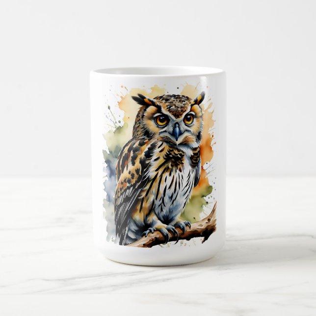 Beautiful Watercolor Owl on a Perch Mug (Center)