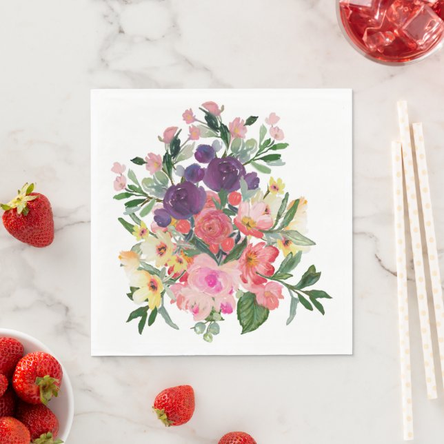 Beautiful Watercolor Painted Flowers Napkin (Insitu)