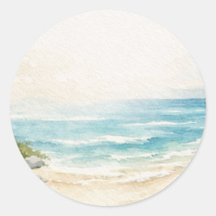 Beautiful Watercolor Painted Seaside Ocean Coastal Classic Round Sticker