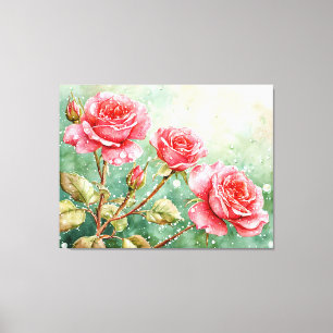 Beautiful Watercolor Painting of Red Roses Canvas Print