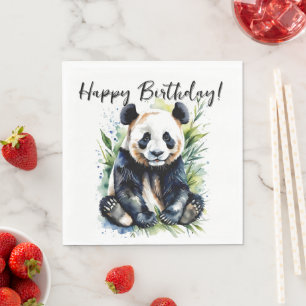 Beautiful Watercolor Panda Bear Birthday Napkin