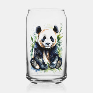 Beautiful Watercolor Panda Bear  Can Glass