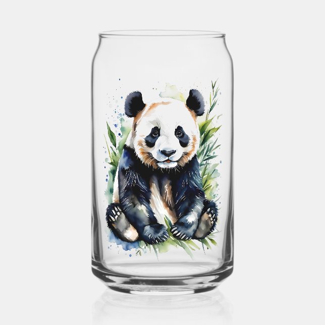 Beautiful Watercolor Panda Bear  Can Glass (Front)