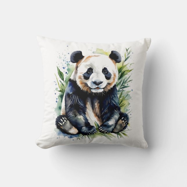 Beautiful Watercolor Panda Bear  Cushion (Front)