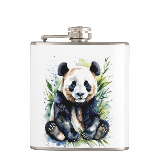 Beautiful Watercolor Panda Bear  Hip Flask (Front)