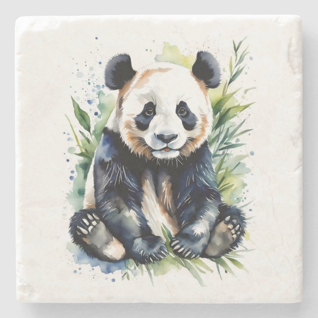 Beautiful Watercolor Panda Bear  Stone Coaster (Front)