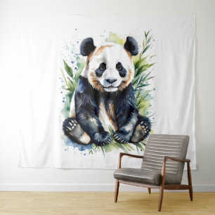 Beautiful Watercolor Panda Bear Tapestry