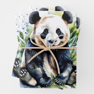 Beautiful Watercolor Panda Bear Wrapping Paper Sheet