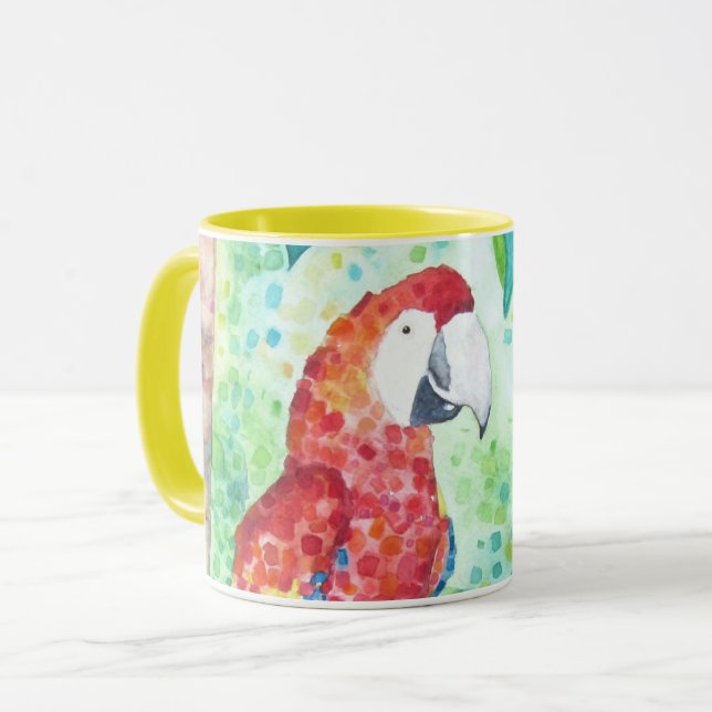 Beautiful Watercolor Parrot Tropical Mug (Front Left)