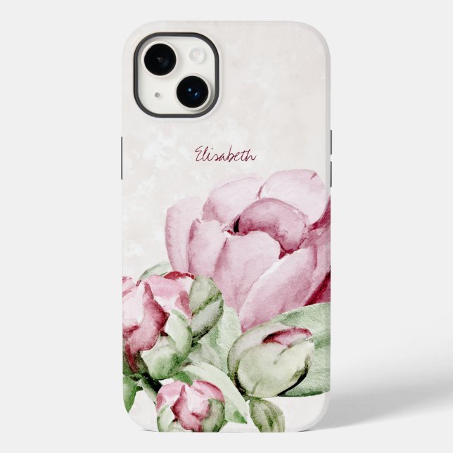 Beautiful Watercolor Peonies Beige Personalised Case-Mate iPhone Case (Back)