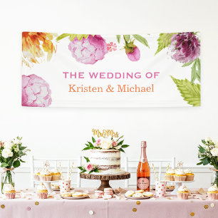 Beautiful Watercolor Peonies Floral Wedding Party Banner